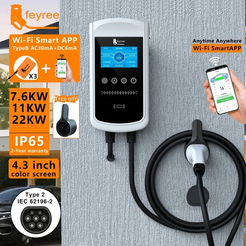 Cargador Feyree Tipo 2 para Ve - Ev Charger Type 2 22Kw 32A 3 Phase reseña y precio